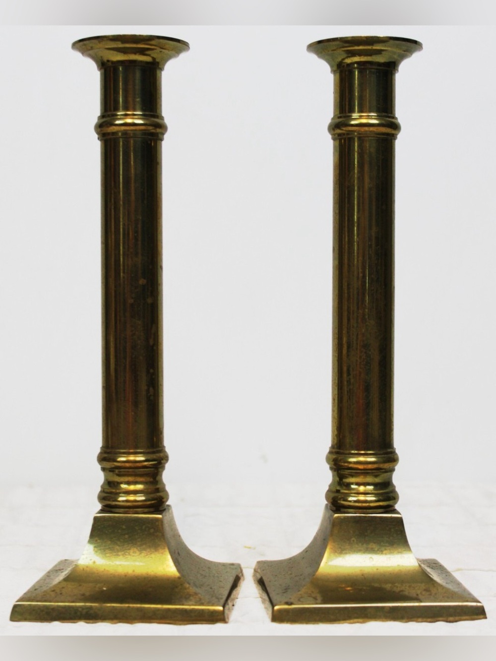 Vtg Decorative Crafts Tall 8.5"
Brass Taper Candlesticks Holders Square Columns